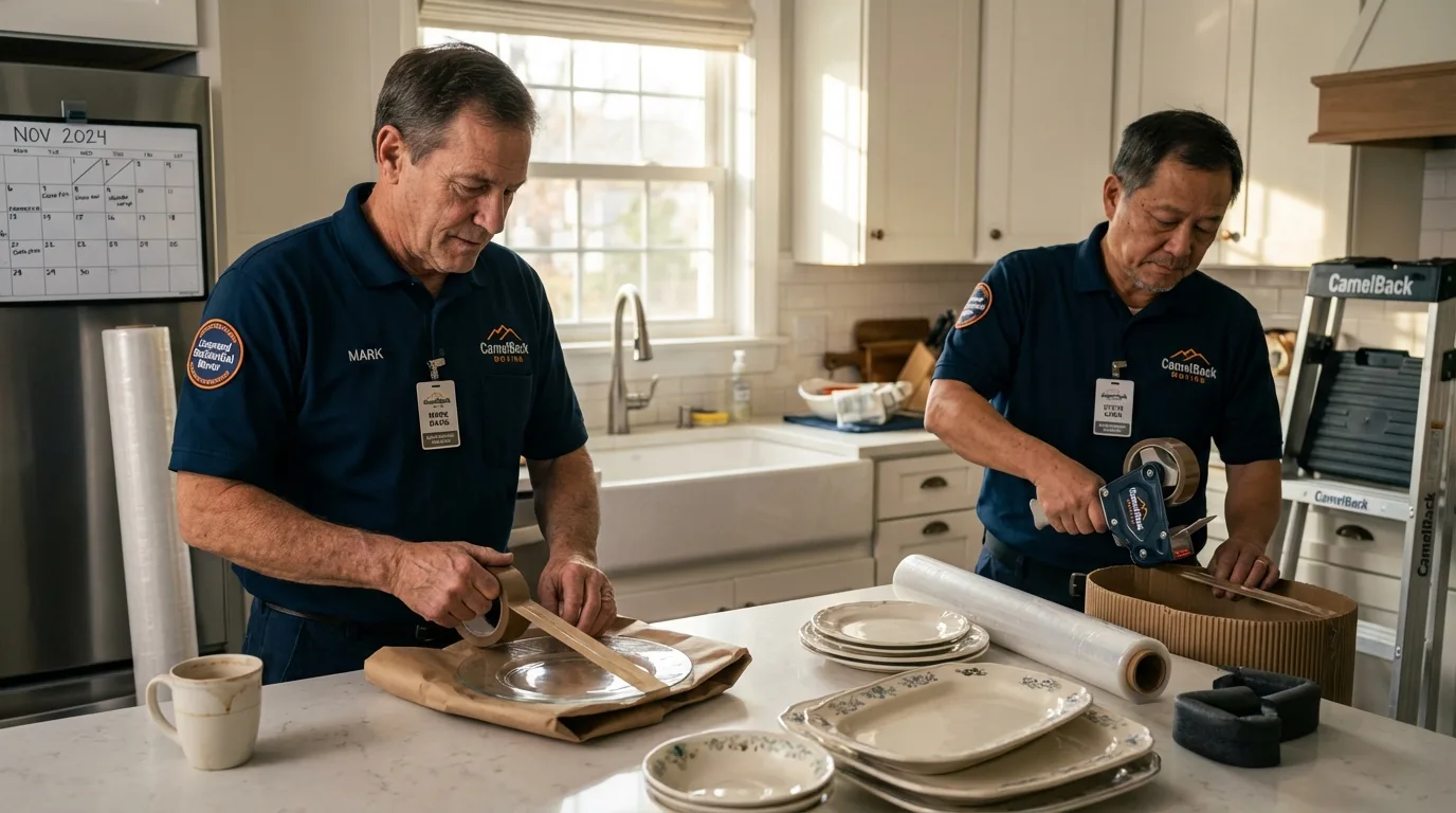 Professional crew packing kitchen dishware in Los Fresnos, TX